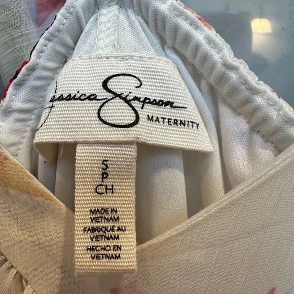 Jessica Simpson Maternity Cream Floral Asymmetrical Chiffon Ruffle Dress Size S - Picture 11 of 14